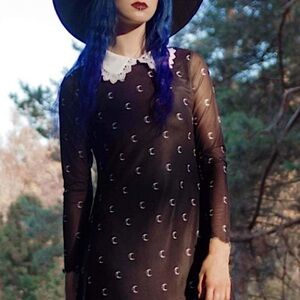 Killstar black gothic dress with white collar
